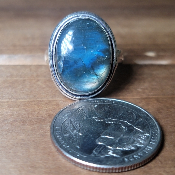 Native Blue Labradorite Gemstone Ring Size 9 925 Silver Jewelry Bohemian Western - Picture 2 of 5